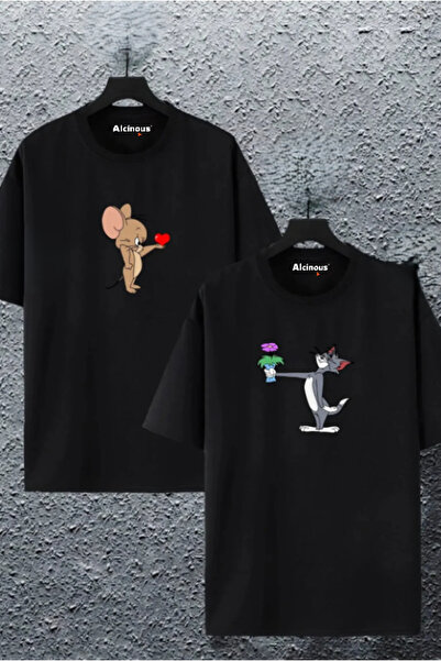 ALCİNOUS Unisex Lover Couple Combination Printed Cotton Oversized 2-Piece T-S...