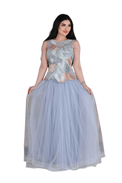 TREN Luxurious Tulle Ball Gown with Sequin Bodice Maxi Evening Dress for Wedd...