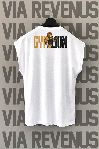 Vordevia Gym Lion Back Printed Zero Sleeve 100% Cotton Sports Tshirt
