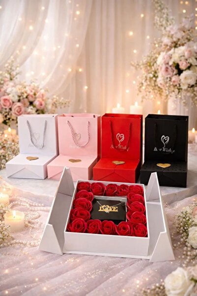 By Rozane Premium Gift Set with 16 Soap Roses and Space for Jewelry