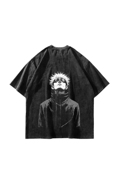 Bak Moda Satoru Gojo Imprimat Oversize Unisex Lavabil Negru tricou
