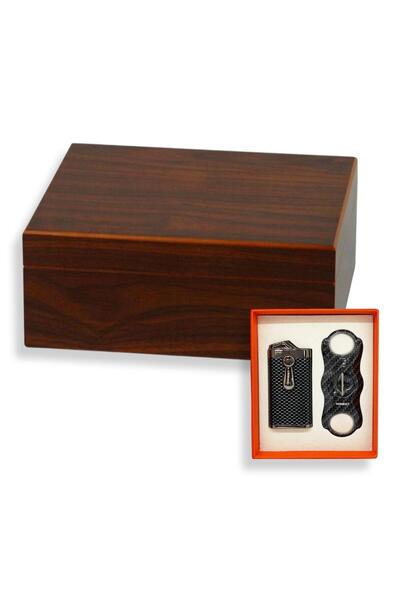 CIGARLOONG Cedar Alman Humidor Puro Kutusu Karbon Çakmak Kesici Seti