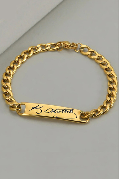 Takı Dükkanı K. Ataturk Signed Unisex Women's Men's Stainless Steel Bracelet ...