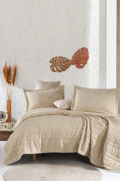 Clasy Ranforce 100% Cotton Single Bedspread Set Avola V1 Beige