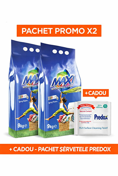 MAXİ Pachet Promo Detergent Rufe Washing Clean 9 kg x2 + Cadou Șervețele Predox