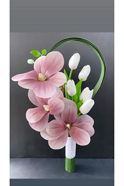alreef geft Artificial bridal bouquet made of pink magnolia and white tulips