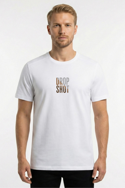 Cottonland Erkek DROPSHOT Normal Kesim O Yaka Baskılı Penye Pamuk T-Shirt BEYAZ