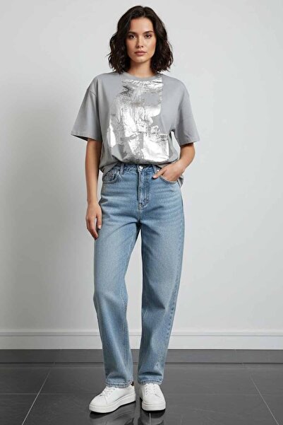 vynor atelier Women's Oversize Metallic Abstract Printed 100% Cotton T-Shirt ...
