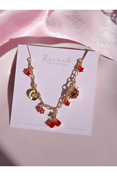 Reorah Collection Red Cherry Flower Charm Necklace