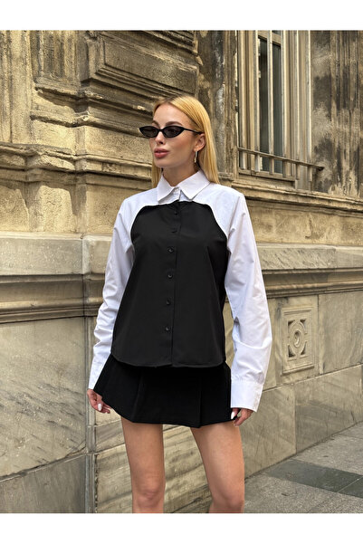 Cool & Sexy Cămașă oversize cu mânecă lungă, cu blocuri de culoare, neagră, p...