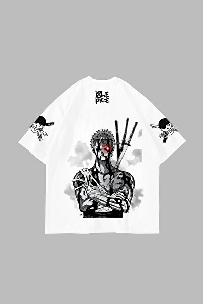 Bak Moda Roronoa Zoro Printed Oversize Unisex White Tshirt