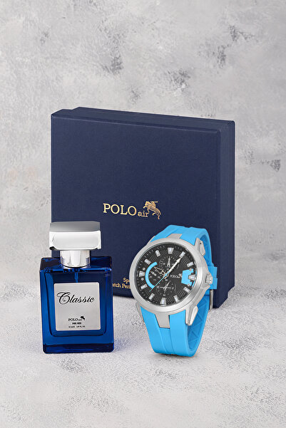 Polo Air Kauçuk Kordon Erkek Kol Saati Ve Parfüm Hediyelik Kutusunda Set Gümü...