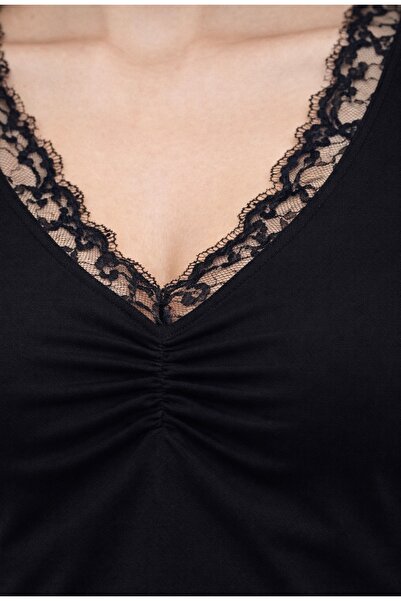 SHEBARA Lace Relaxed Sandy Black Blouse