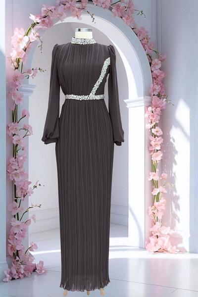 Amine Hüma Sima Abiye Elbise Antrasit