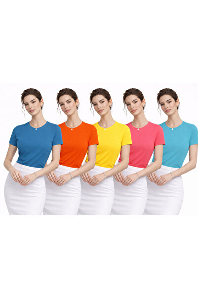 shidumanlar Σετ 5 τεμαχίων γυναικεία μπλουζάκια με λαιμόκοψη ποδηλάτου, απλά,...