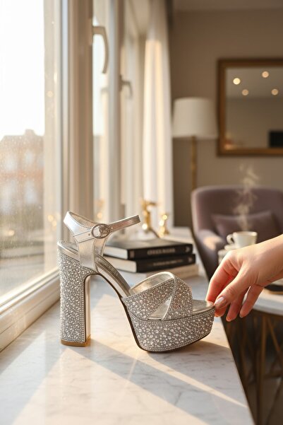 akerler Women's Silver Stone Elegant Platform Shoes Pm202612