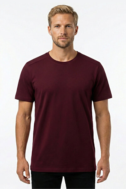 Cottonland Erkek BASIC Normal Kesim O Yaka Penye Pamuk T-Shirt BORDO