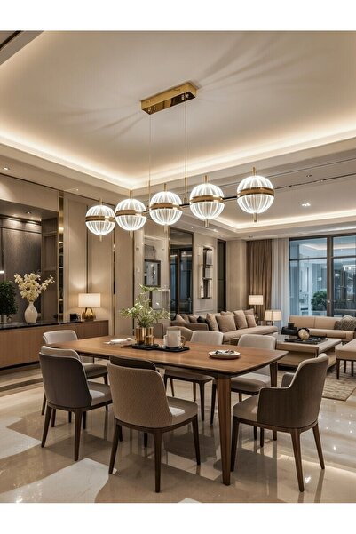 VAV AVİZE TOMRİS Lüks Altın Küre Avize - 5'li Modern LED Sarkıt, 3 Renk Işık ...