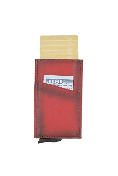 AbbasShop Torres Leather Card Holder with Mechanism V4EF Red