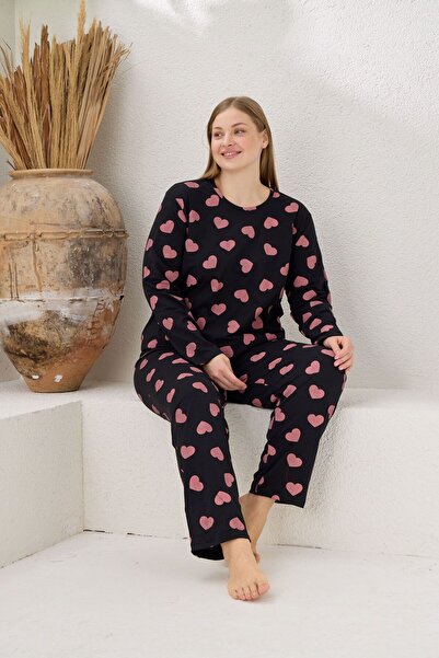 PİJAMOOD KADIN BİSİKLET YAKA PAMUKLU UZUN KOLLU PİJAMA TAKIMI