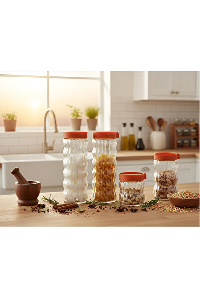 Herum Set de 4 borcane, diferite dimensiuni, sticlă, PVC, organizatoare, Tran...