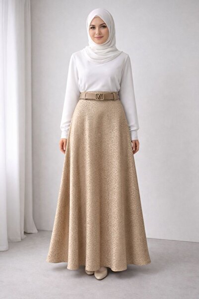 NEŞEM STİLL Kadın Leopar Jakarlı Kemerli Kloş Etek