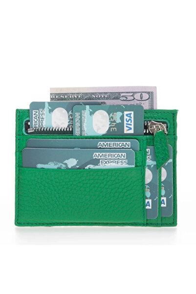BYDNZ SHOP Zip Leather Zippered Card Holder Zpch Erc4 Green