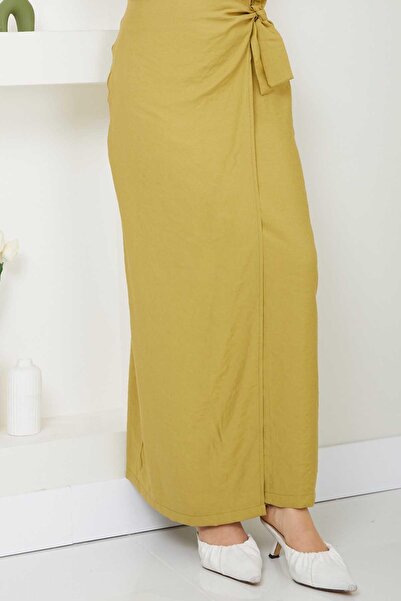 Tesettür Diyarı Beli Bowknot Helin Hijab Skirt - Olive Green