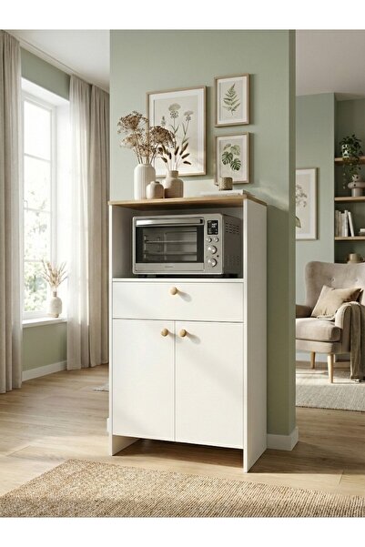 FSC Mobilya Çekmeceli Mikrodalga Bölmeli Beyaz Dolap | Çok Amaçlı Mutfak & Ki...