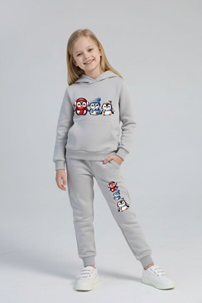 cm buseyiz Детски спортен екип с качулка и принт с пингвини за момичета