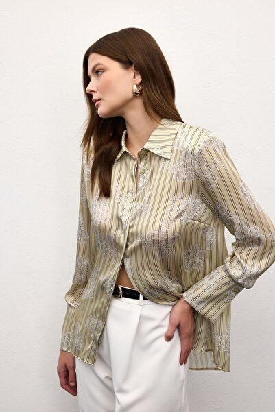 Sateen Cămașă cu manșete largi - Galben