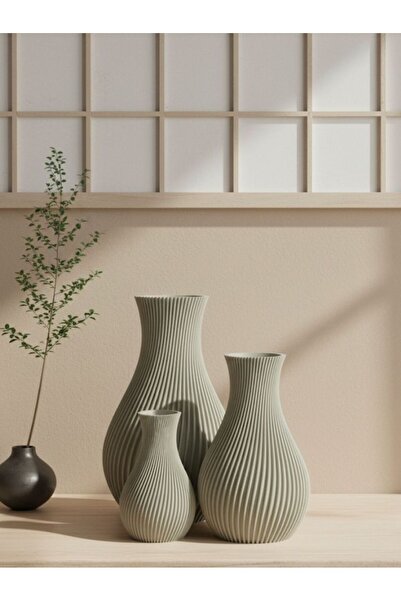 Mays3Dstudio 3’lü Set 3D Baskı Modern Dekoratif Vazo – Minimalist Salon Masaü...