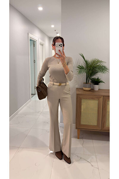 BİRCANÇİL Terins Beige Spanish Flare Pants