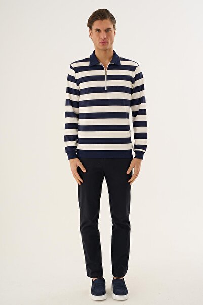 ALEXANDERGARDI Striped Half-Zip Polo Collar Long Sleeve Sweatshirt