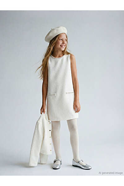 LC Waikiki RMZ GİYİM فستان تويد للفتيات بياقة روبا مرصعة بالأحجار من FARKIYA