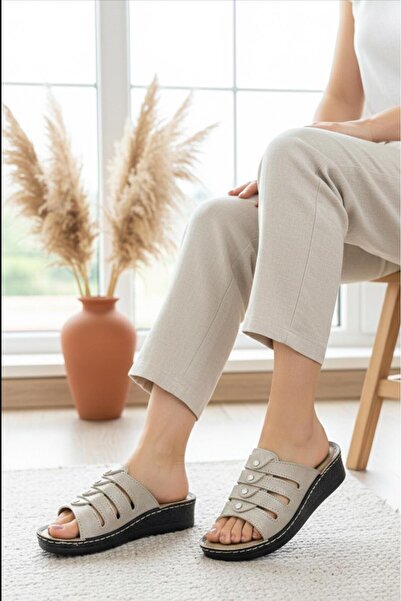 Oksit Awx Stone Laser Cut Detailed Padded Sole Women's Slippers New Season