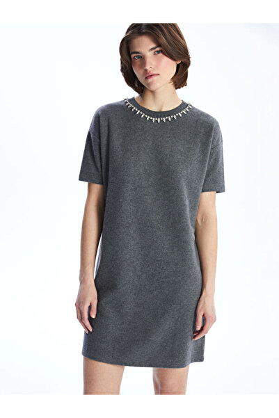 LC Waikiki Zero Roba Collar Stone Mini Knitwear Dress for Style Enthusiasts f...