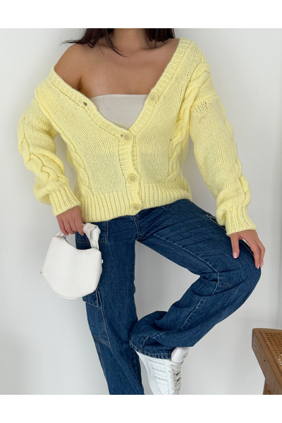 fiolin Women's 4-Button Knitwear Cardigan Yellow