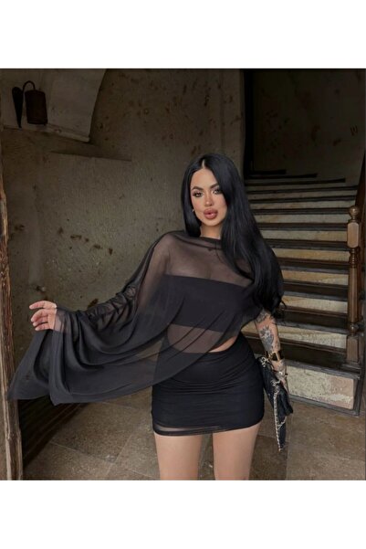 Turega Style Women's Transparent Detailed Bustier and Skirt Set