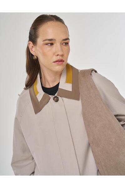 Kayra Apolet Detailled Trench Coat Stone 14023