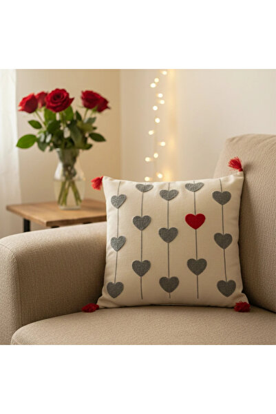 Shopyteks غطاء وسادة على شكل قلب رمادي مطرز |   14 فبراير |   هدية عيد الحب (...