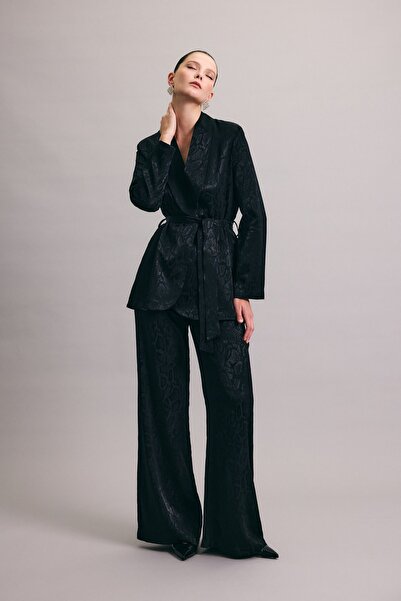 Sateen Pantaloni cu imprimeu șarpe - Negri