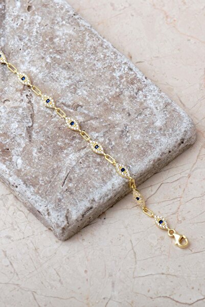 Sümer Telkari 925 Ayar Gümüş Taşlı Sıralı Göz Bileklik 4857