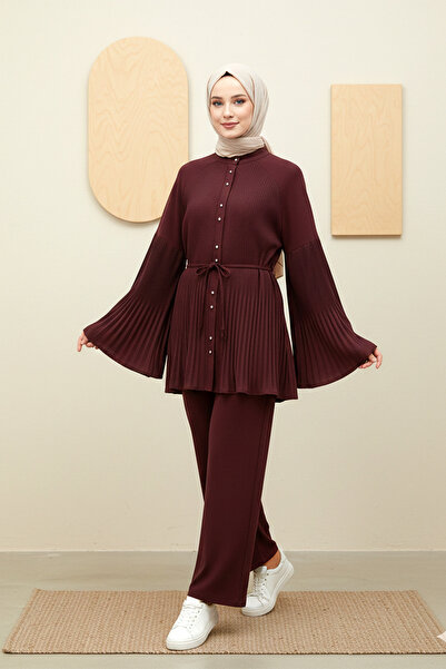 Kirazgym Set elegant pentru femei, cu guler înalt, plisat și detaliu plisat, ...