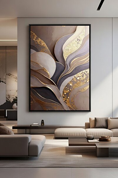 hollywest Lüks Mor & Bej Dalgalı Formlu Duvar Sanatı | Modern Çerçeveli Tablo