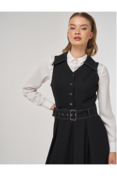 Kayra Belted Viscose Dress Black 83002A