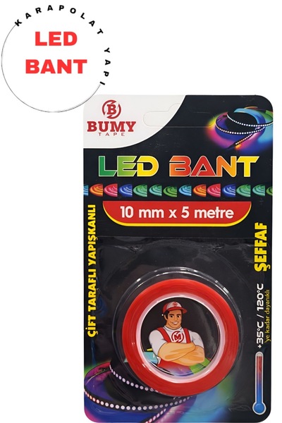 KarapolatYapı Şerit Led Montaj Bandı Çift Taraflı Güçlü İnce Şeffaf 10mmx5mt