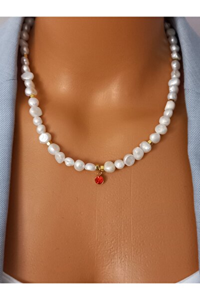 LemaStone Doğal gerçek inci (AA kalite) kolye, çelik kolye ucu-barok inci küp...