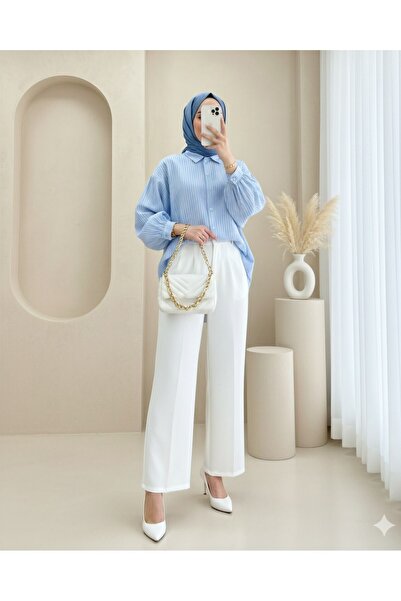 HİJABAYA Ριγέ πουκάμισο με κουμπιά και μακρύ πίσω μέρος, σε χαλαρή γραμμή