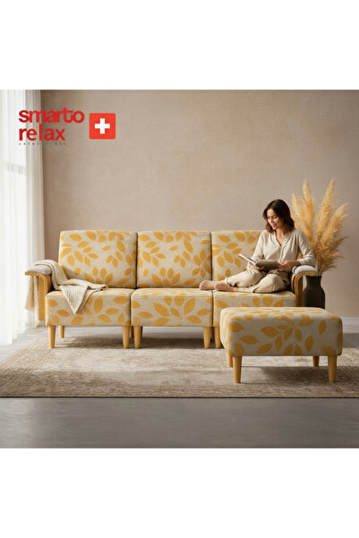 Smarto relax Köşe Takımı (Şezlonglu) – Polyester Kumaş, Ahşap İskelet, Ahşap ...